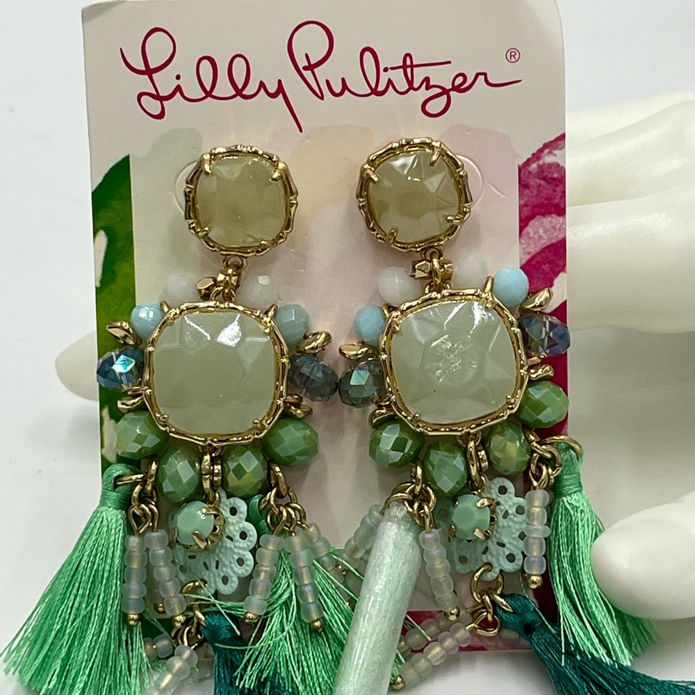 Lilly Pulitzer Waterside Amante Aqua Tassel Earrings STYLE #28567 - Picture 4 of 10